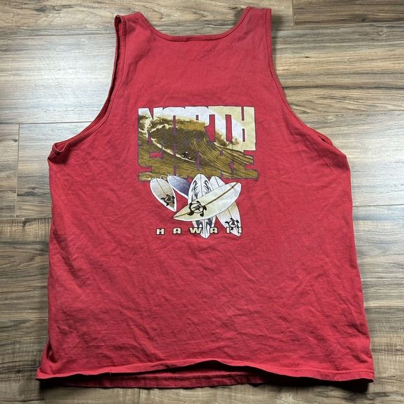 Vintage Shirt Adult XL Tank Top Red‎ Surfing Beach Hawaii Graphic Y2K - Picture 6 of 8